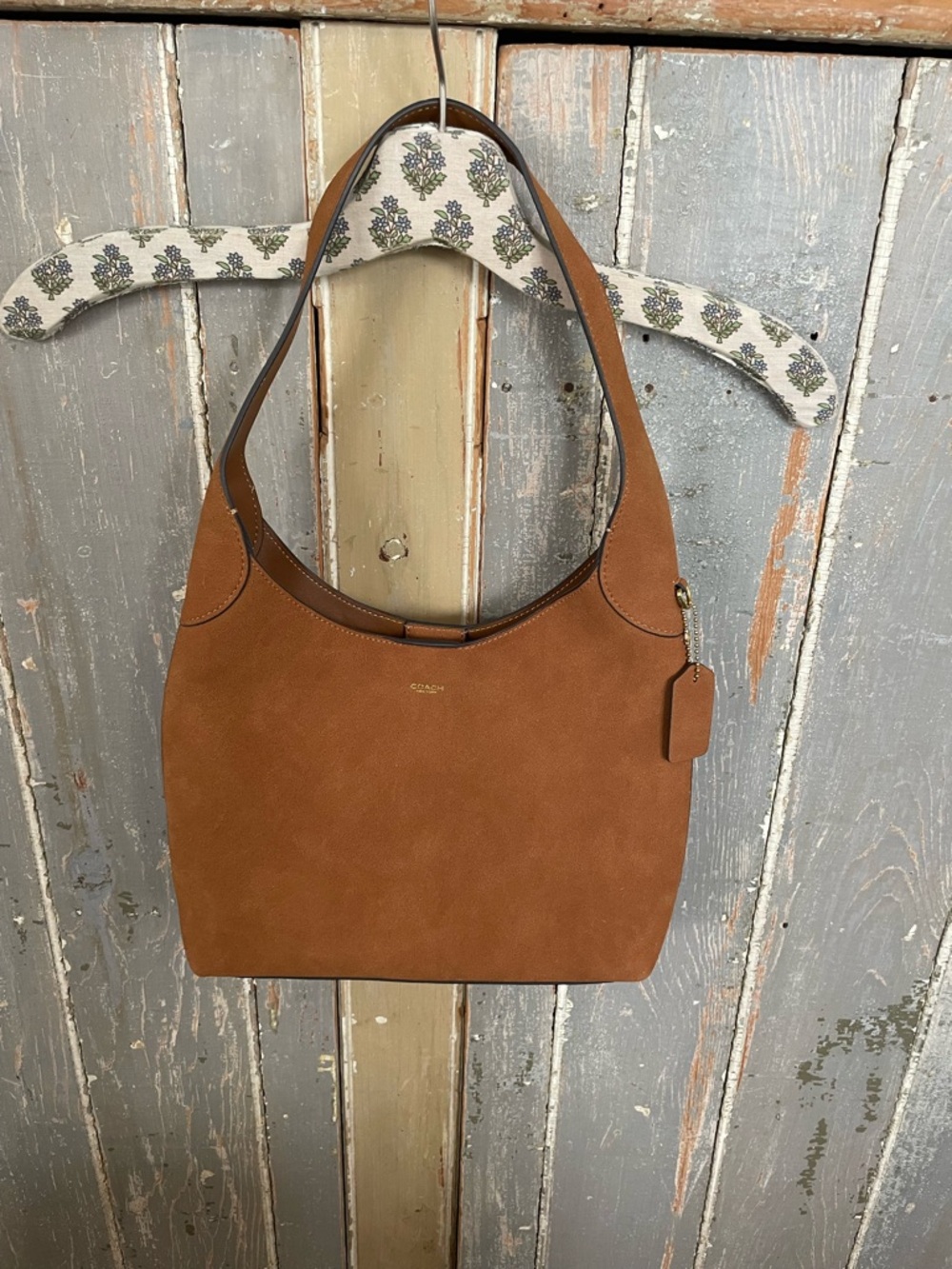 Coach Suede Shoulder Bag in Cognac Brown